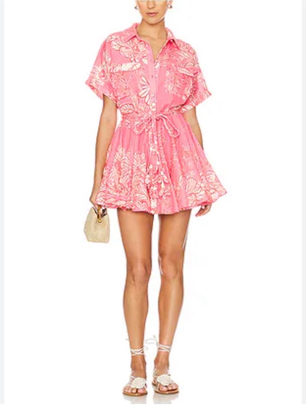 Pink Floral Shirt-Waist Midi Dress - Unbranded